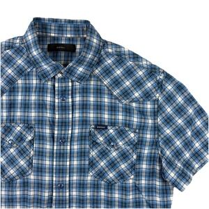 Diesel Shirt Mens Small Blue Plaid Pearl Snap Short Sleeve Western Casual Cowboy